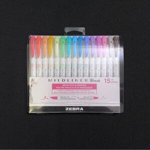 ZEBRA Mildliner 15 pc Double Ended Brush Pen & Bullet Tip Marker Highlighter Set